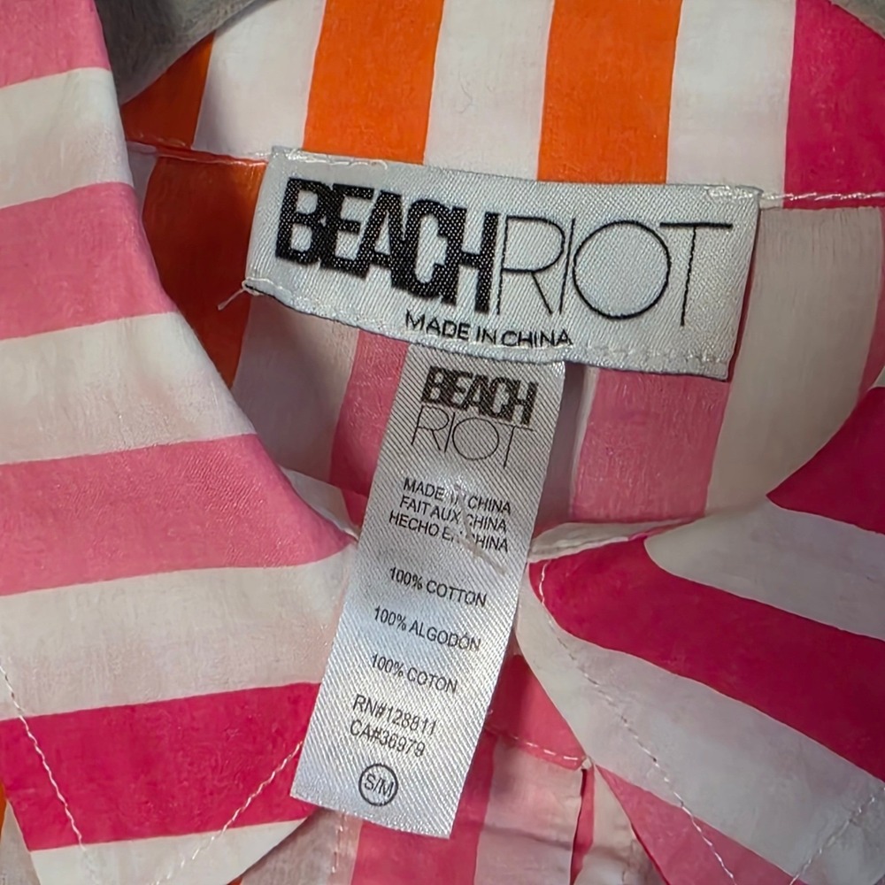 Beach Riot Button Down Women's Small Pink Orange Striped Oversized Cotton Shirt - Picture 2 of 3